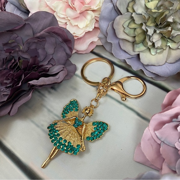Whimsical Green Crystal Angel Fairy Keychain Charm - Picture 3 of 10